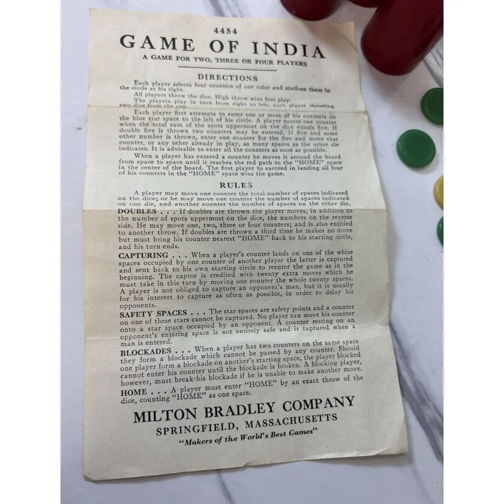 The Game Of India - Vintage Dice Milton Bradley